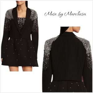 NWT Muse by Marchesa Moonflower Beaded Cropped Blazer Black sz 4,12& 14